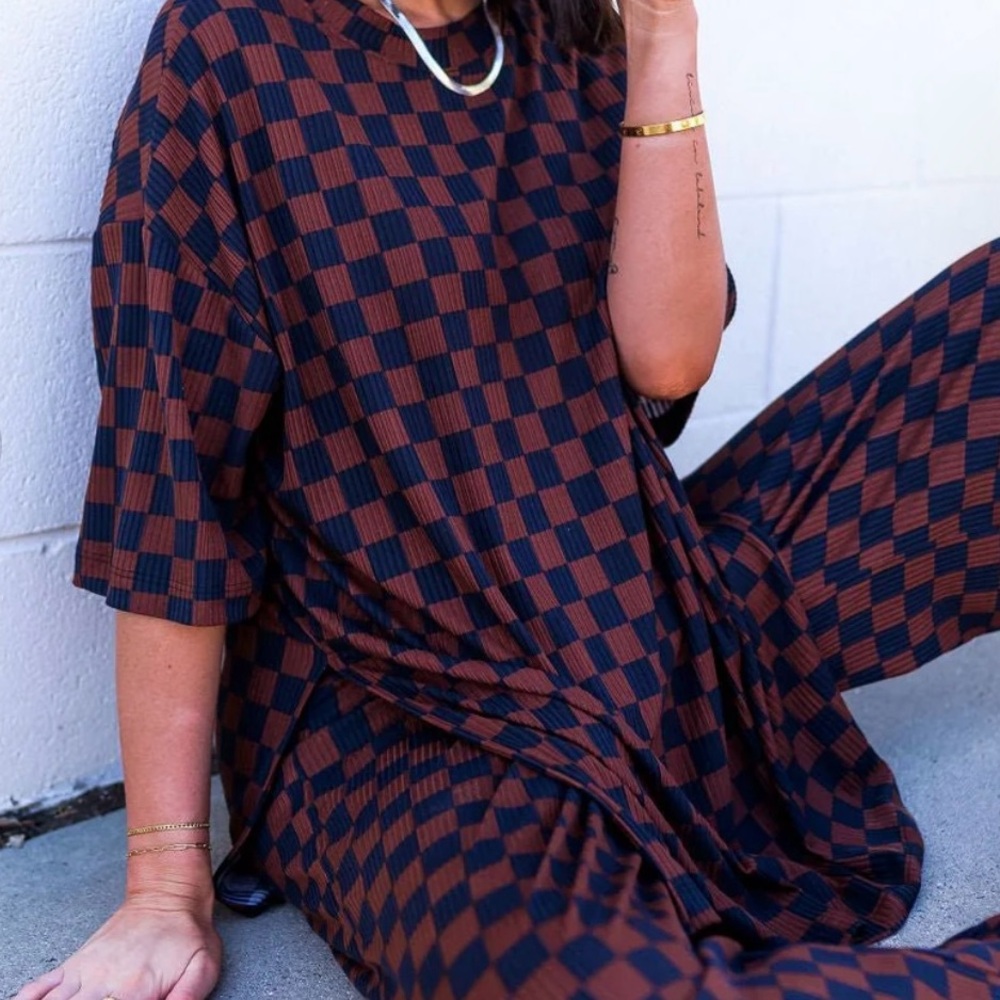 Lex Ribbed Checkerboard Playsuit in Black + Mocha